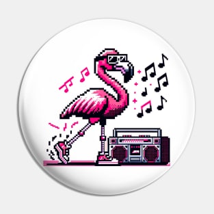 Retro Flamingo Rhythm - 8-Bit Tropical Boombox Design Pin