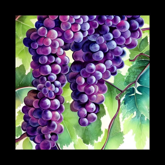 Grapes on the Vine in Watercolor by ArtistsQuest