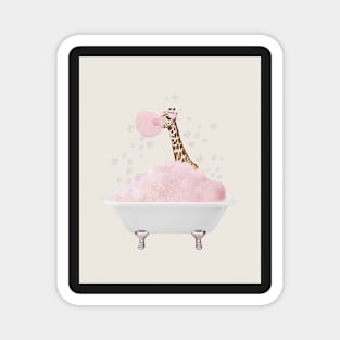 Giraffe in bath Pink foam Magnet