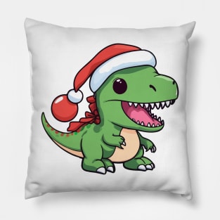 Kawaii T-Rex Dinosaur in Christmas Hat - Perfect for Dino Lovers Pillow