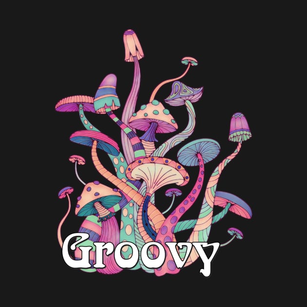 Groovy Retro Mushroom Art by AlondraHanley