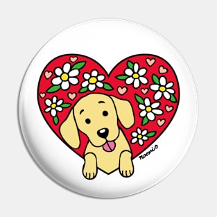 Yellow Labrador and Floral Heart Pin