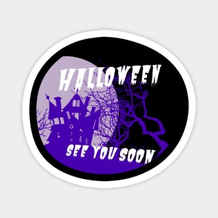 Purple church. Halloween is comming in oval frame Magnet