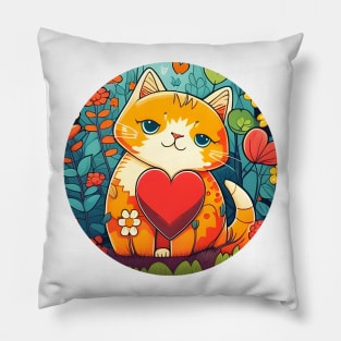 Cat Heart With Bright Eyed Orange Kitty In The Garden - Funny Cats Pillow