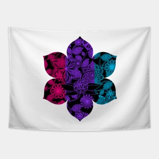 Flight Over Flowers of Fantasy - Androgyne Pride Flag Tapestry