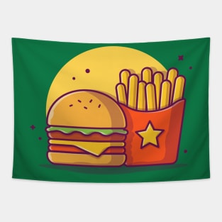 Burger With French Fries Cartoon Vector Icon Illustration (3) Tapestry