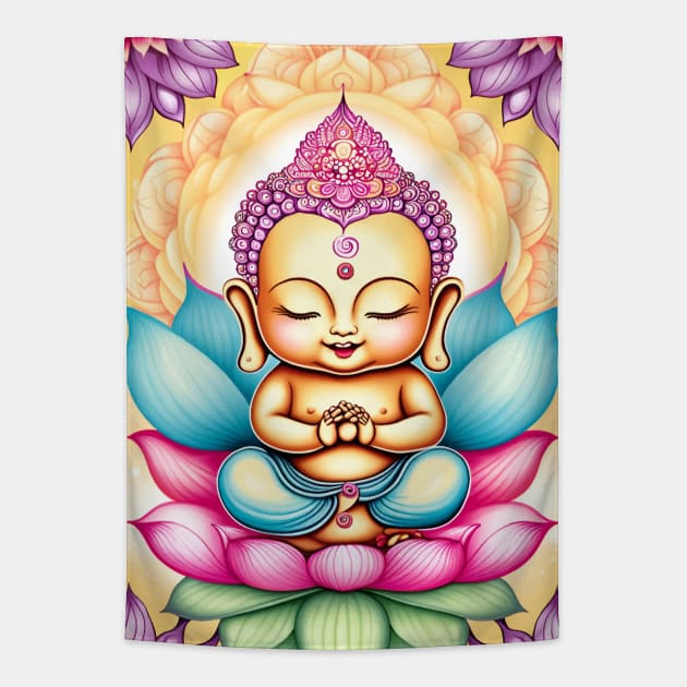 Baby Buddha Lotus Flower Tapestry by mariasshop