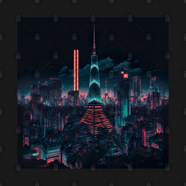 Futuristic Tokyo Night Illustration Drawing by unrealartwork