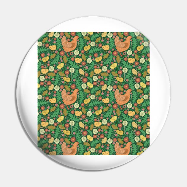 Orange hen with yellow chickens and dandelions on green background Pin by PinataFoundry