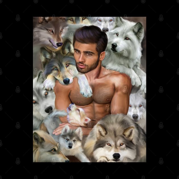 Sexy Shirtless Man With Lovable Cute Wolves by egcreations