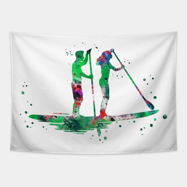 Paddle boarder couple Tapestry by RosaliArt