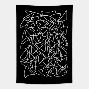 Abstract Overlapping Shapes, Drawing, White on Black Tapestry