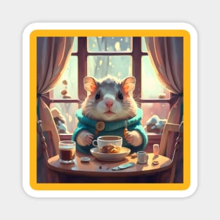 Cute Cozy hamster having coffee in winters Magnet