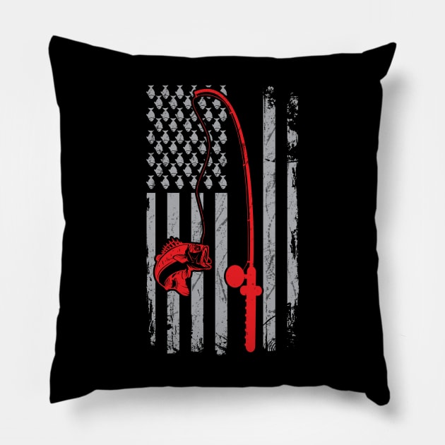 Fishing American Flag Bass Fishing Pillow by DragonTees