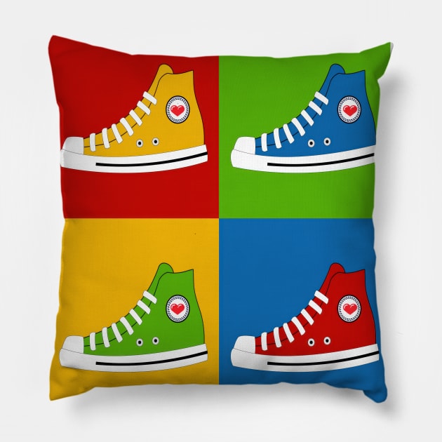 High-Tops in Vivid Blocks: Pop Art Kicks Pillow by TooplesArt