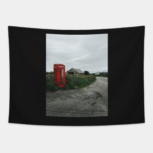 Old-Fashioned Red Phone Booth in British Countryside Tapestry