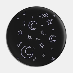 Moons and Stars, Lilac Magical Witchy Pattern Digital Illustration Pin