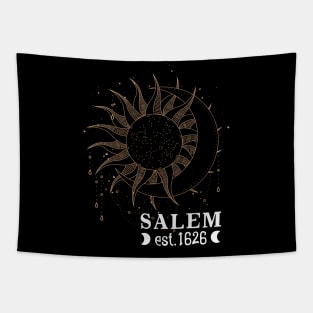 Salem Est 1626 with Celestial Sun and Moon design Tapestry