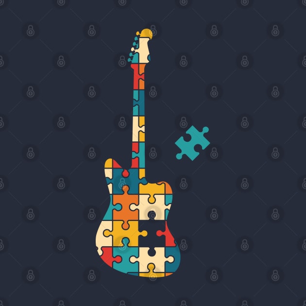 Retro Style Puzzle Offset Style Electric Guitar Silhouette by nightsworthy