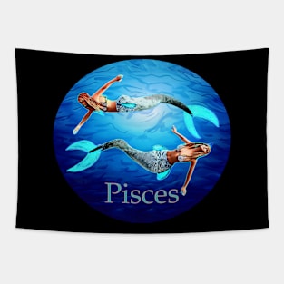 Pisces mermaids swimming in the sea Tapestry