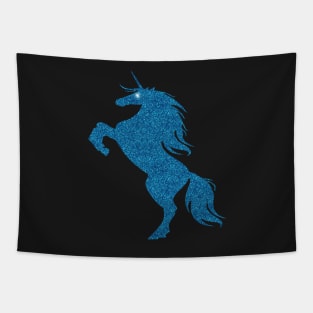 Blue Faux Glitter Magical Rearing Unicorn Tapestry