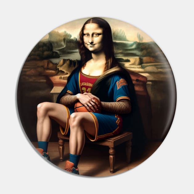 Mona Madness: Mona Lisa's March Basketball Frenzy Pin by Edd Paint Something