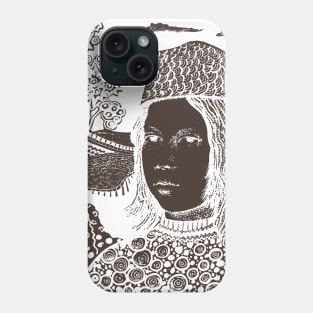 White lines on a dark background. Portrait of a medieval boy. Phone Case