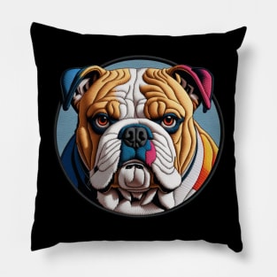 Colorblock Bulldog Embroidered Patch Pillow