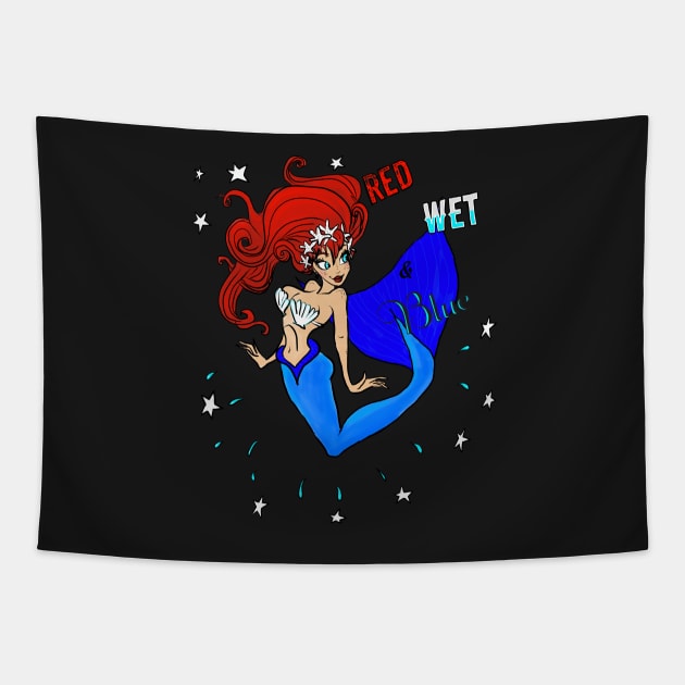 Red Wet & Blue 4th of July Mermaid Tapestry by pepekauai