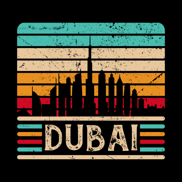 Dubai Skyline Vintage United Arab Emirates by Foxxy Merch