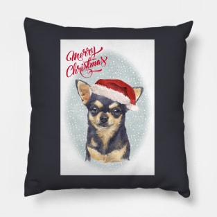 Smooth Haired Chihuahua Merry Christmas Santa Dog Pillow