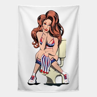 Cheerleader on the Toilet Tapestry