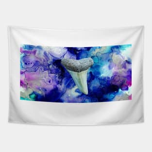 Blue and Purple Dreams Shark Tooth Fossil Paint Swirl Print Tapestry