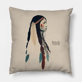 [AI Art] Proud Native American Woman With Headdress Pillow