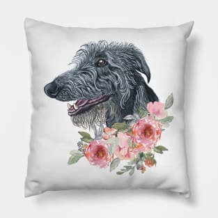 Scottish Deerhound Dog with Flowers  Illustration Art Pillow