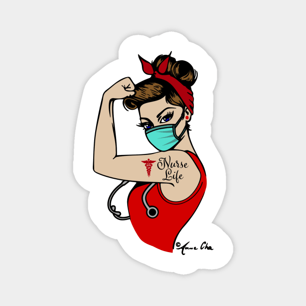 Nurse life Girl Power by Anne Cha Modern Rosie the Riveter Pin up Magnet by annechaart