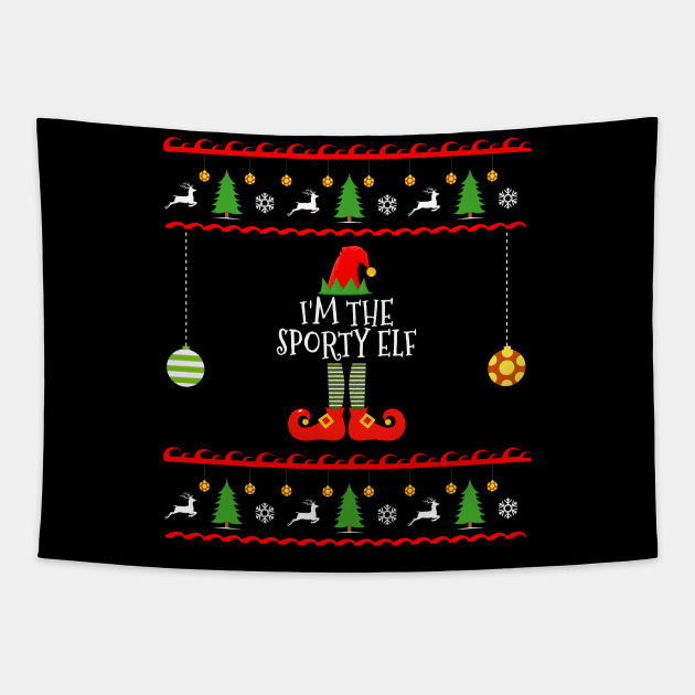 I'm The Sporty Elf Matching Family Ugly Christmas Style Design Tapestry by amitsurti