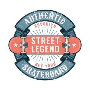 Hipster skateboarding logo with round ribbon and inverted skateboard T-Shirt