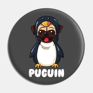 Funny Pug Dressed as Penguin Puguin Pin