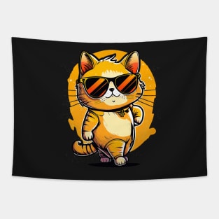 Cute ginger cat wearing sunglasses Tapestry