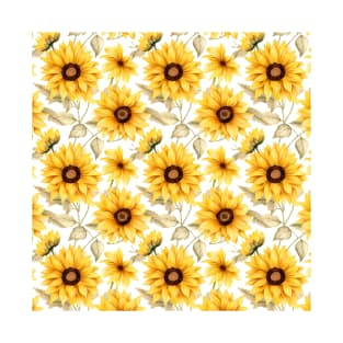 Sunflowers watercolor pattern #2 T-Shirt