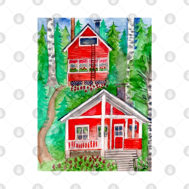 Cabin in the Woods - Summer Watercolor by IvyLilyArt