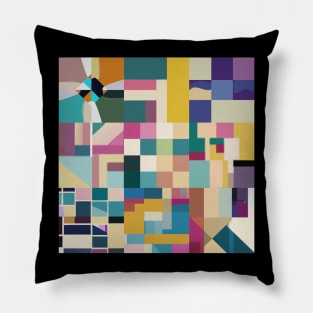 a t-shirt with an abstract color block design, a harmonious combination of subdued colors, to create a contemporary yet office-friendly look. Pillow