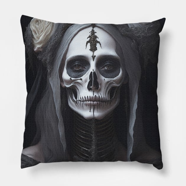 Painting of Santa Muerte Pillow by metamorfatic