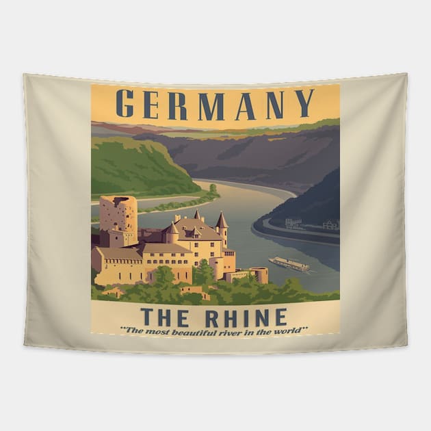 GERMANY TRAVEL VINTAGE "THE RHINE" Tapestry by cityvinart