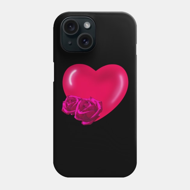 Red Heart with pink roses Phone Case by galaxieartshop