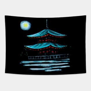 Japanese Temple at night Tapestry