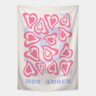 Mon amour, Hearts, Danish pastel, Groovy art, Preppy decor, Valentine's Day, Y2K aesthetic Tapestry