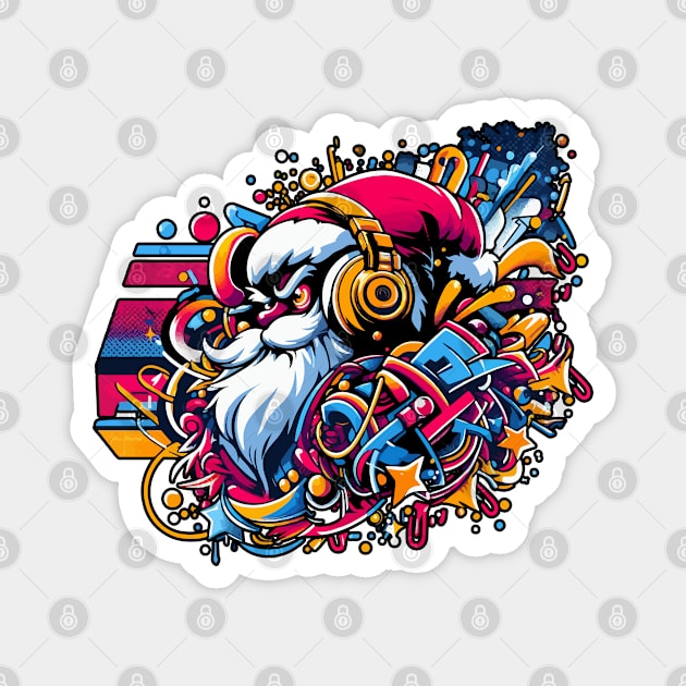 Santa Claus with headphones on his ears listening to music. Magnet by T-Shirt Paradise