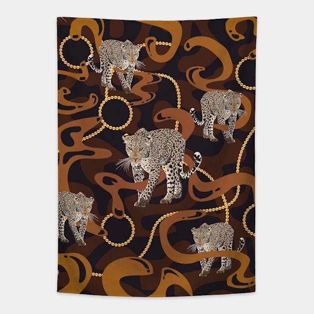 Leopards with gold beads Tapestry by ilhnklv